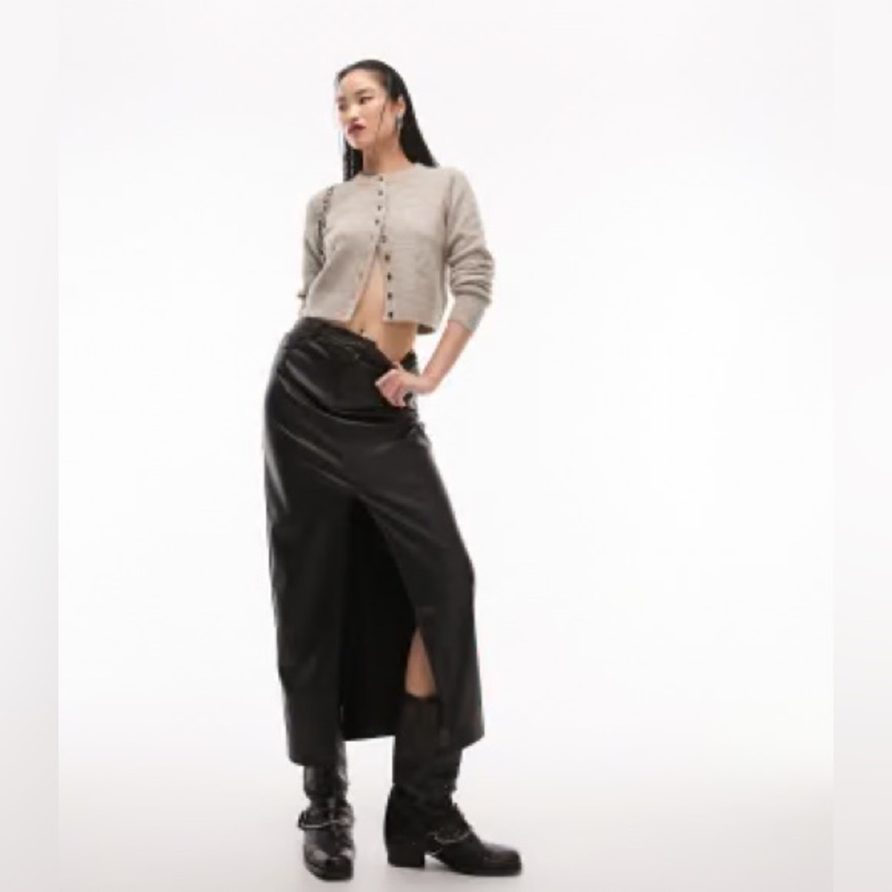 Topshop Black Faux Leather Maxi Skirt with Side Slit